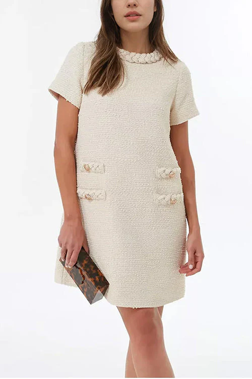 Tweed Button Dress | Chic Crewneck StyleClistos