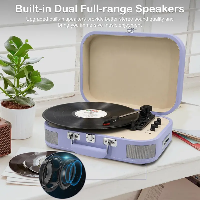 Vintage-Style Wireless Turntable – Belt-Driven Record Player with Built-in Speakers, USB Recording & 3-Speed Playback