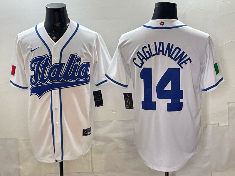 Men's Italy Baseball Jac Caglianone #14 White 2026 World Baseball Classic Stadium Jersey