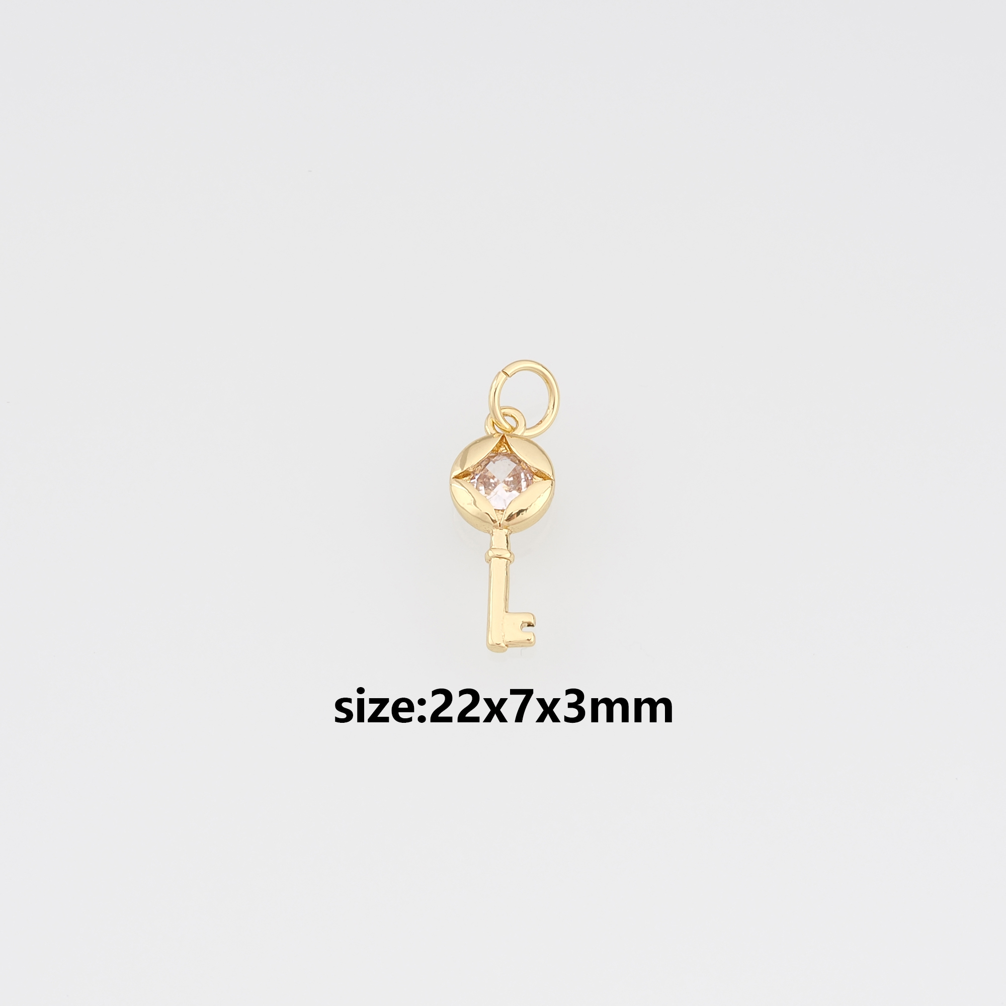 18K Gold Filled Key Pendant,CZ Micro Pave Key Charm Earrings Necklace for DIY Jewelry Making Supply