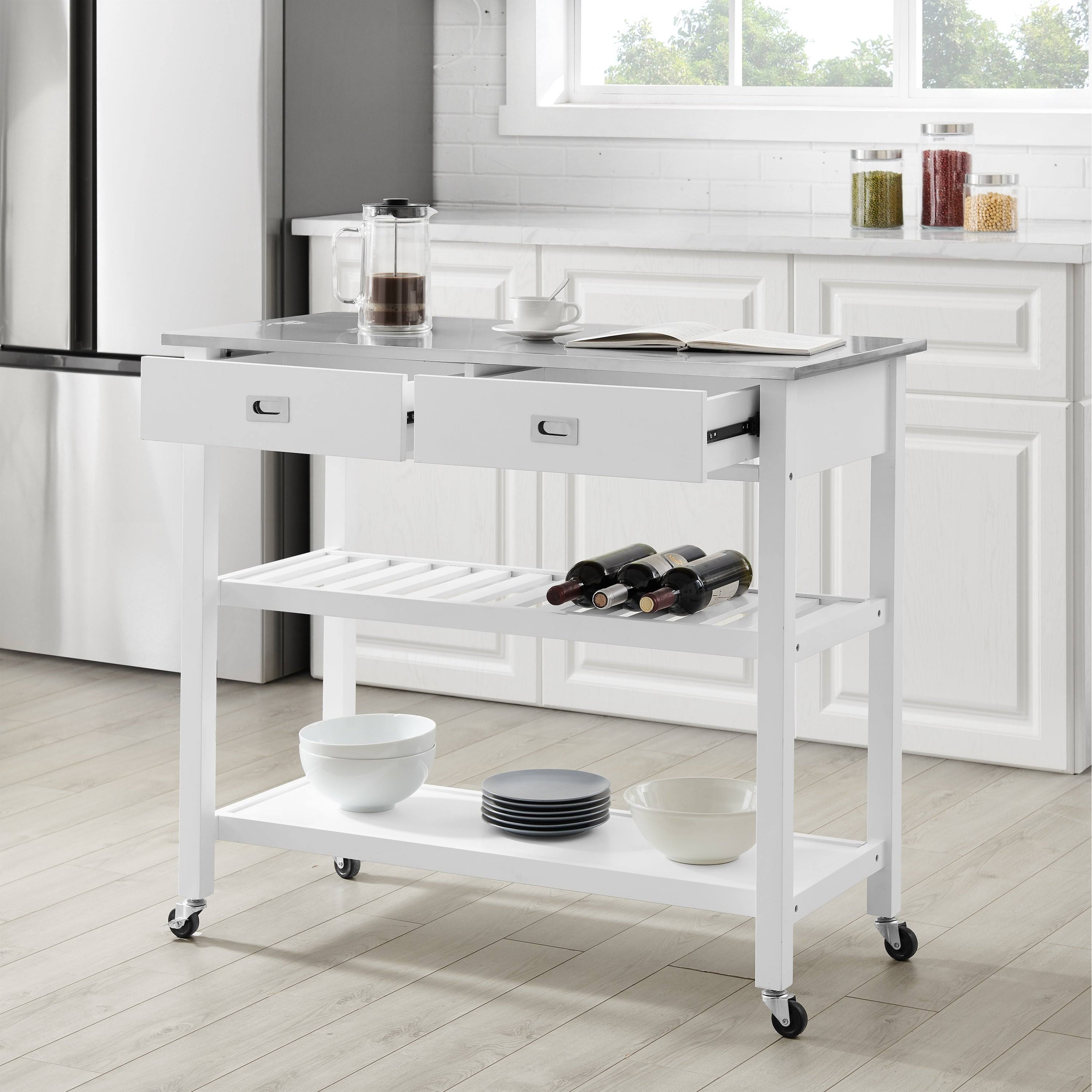 Crosley Chloe Kitchen Island Cart White Stainless Steel Top