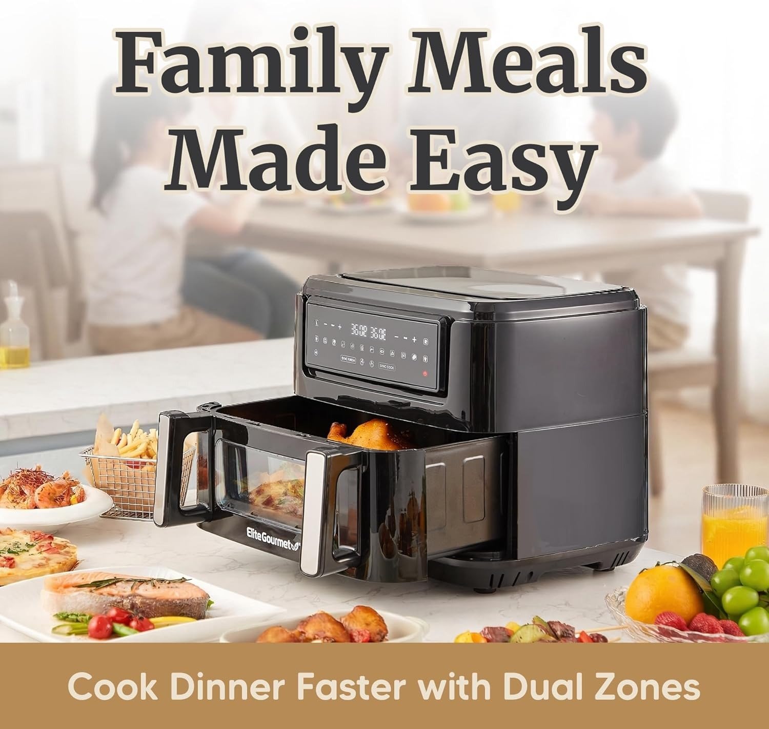 Dual Independent Zone Air Fryer, Dishwasher Safe, Multi-Functional Cooking, Compact Design