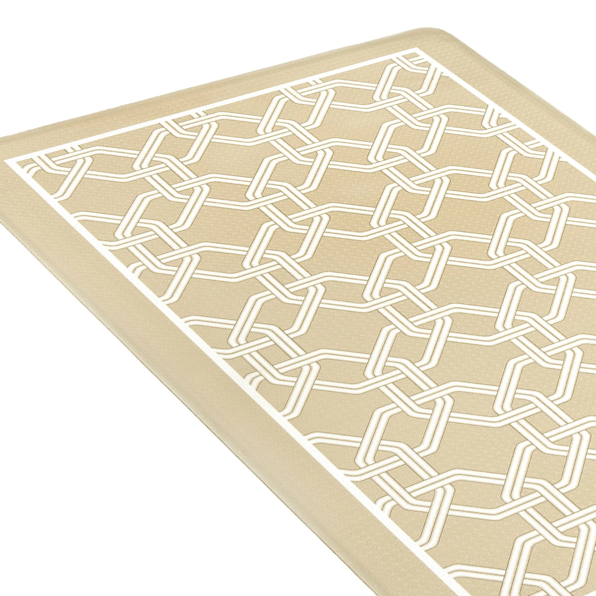 PowerSellerUSA Eco Friendly PVC Kitchen Floor Mats, 30x18x0.4 Inch Indoor Door Mat with Beveled Edges, Mini Basket Weave Texture Design Doormat for Farmhouse, Living Room, Bedroom, Beige