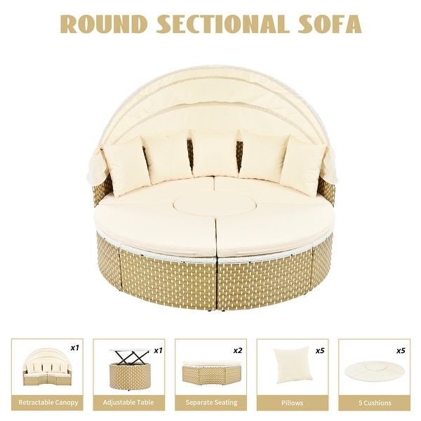Patio Furniture Sectional Sofa Set Daybed with Retractable Canopy