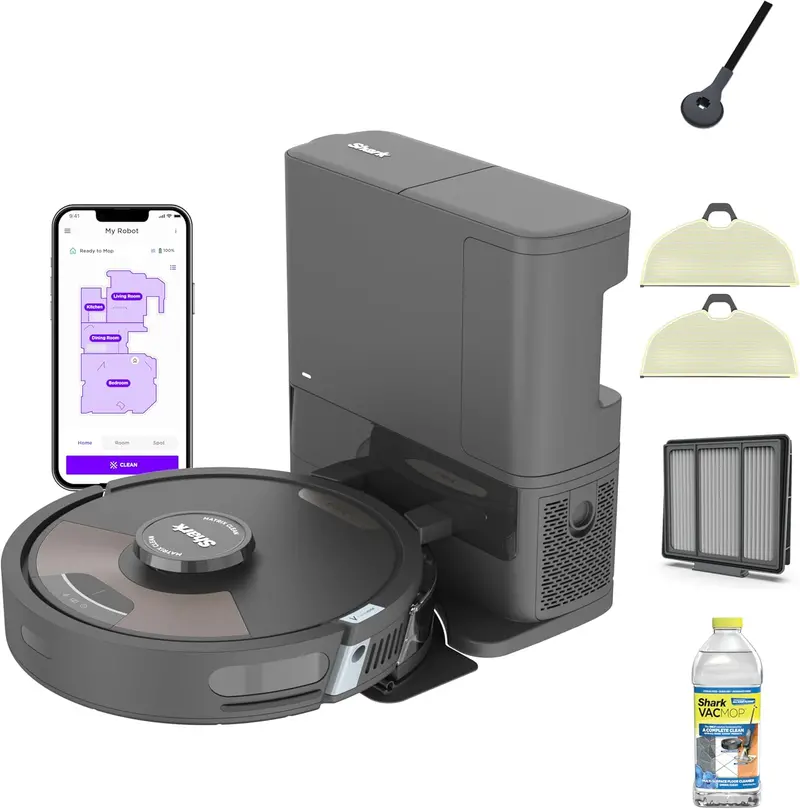 Voice-Activated Robot Vacuum in Cool Grey – Matrix Clean Navigation, Home Mapping, 60-Day Self-Empty Base, Pet Hair Solution