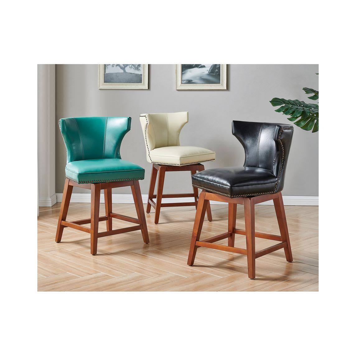 New Pacific Direct Howie Bonded Leather Swivel Counter Stool-Turquoise