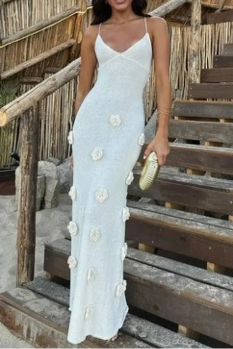 Backless Floral Lace-Up Maxi DressClistos