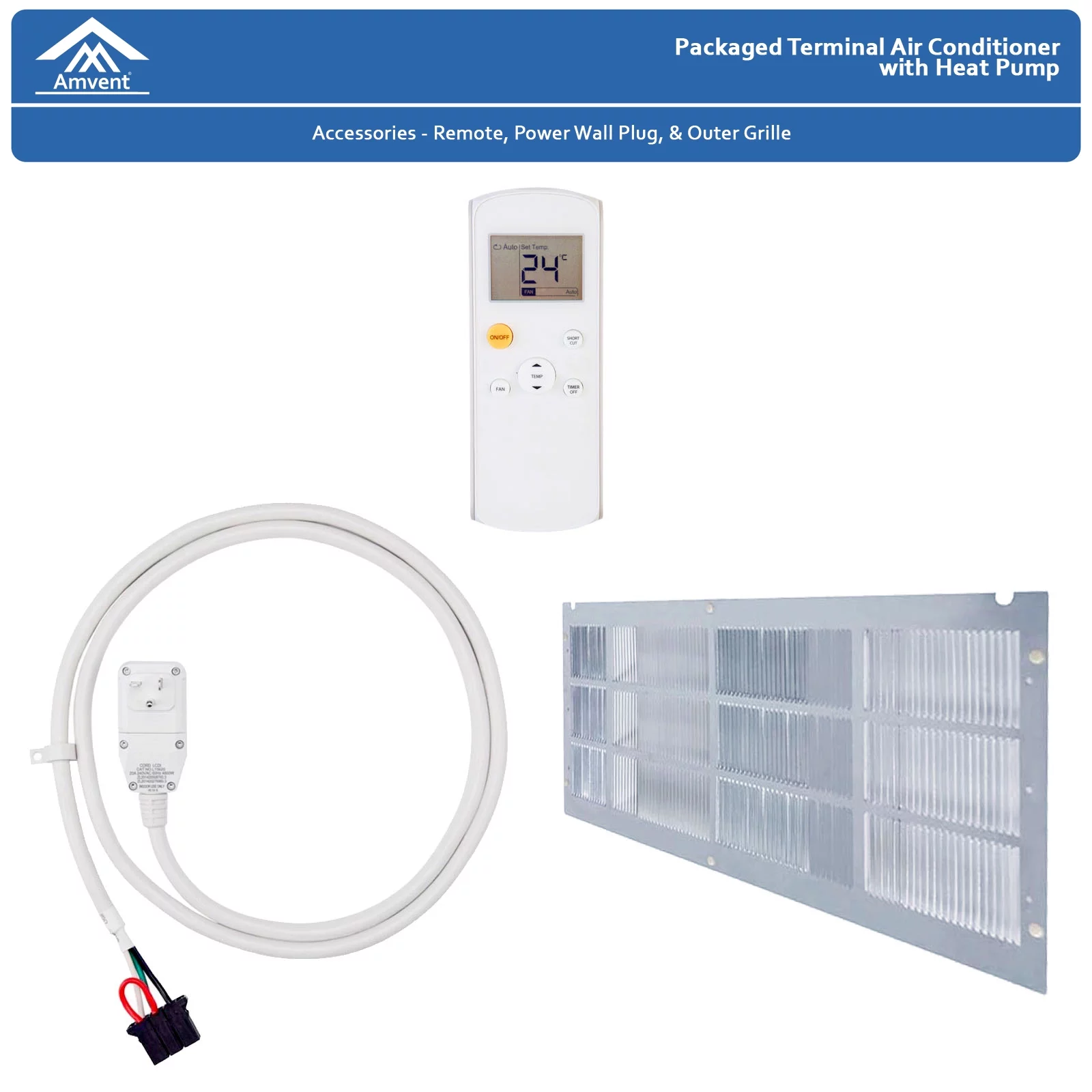 PTAC Air Conditioning /Heat Pump/Dehumidifier  12,000 BTU (1 Ton) with Remote, Wall Sleeve, Grille, and Plug
