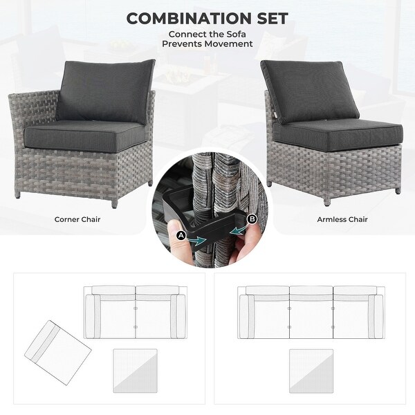 OVIOS 6Piece Patio Grey Wicker Conversation Set