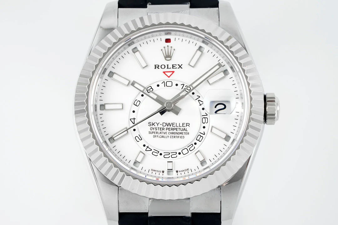 Rolex Sky-Dweller 42mm Stainless Steel Case White Dial Rubber Strap
