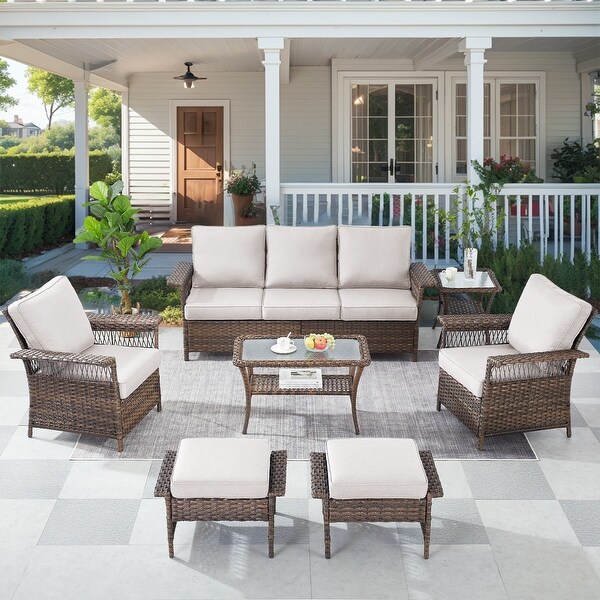 Patio Sofa with Club Chairs,Ottomans,Table