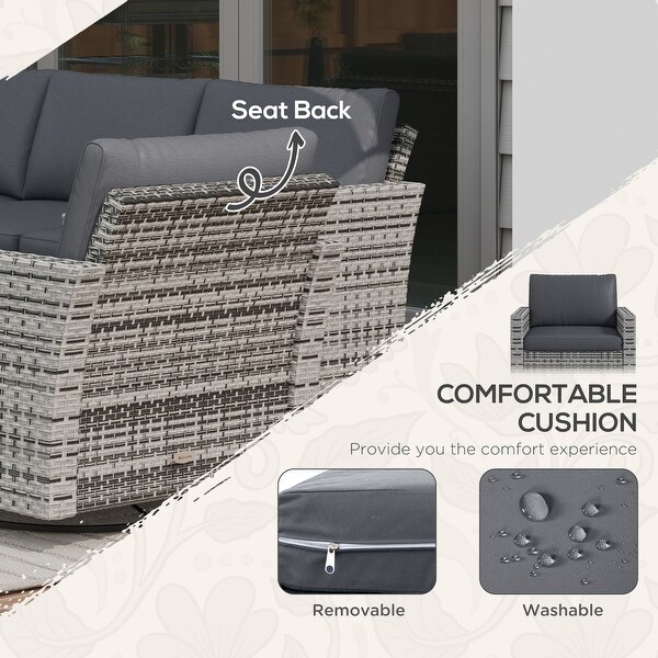 Outsunny 6 Piece Patio Furniture Set with Rattan Threeseater Sofa,Swivel Rocking Chairs,Footstools