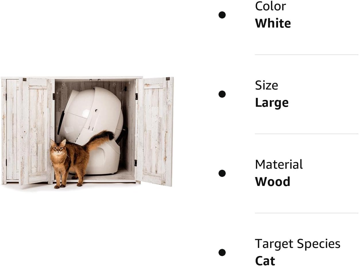 Litter-Robot Credenza with Litter Box Enclosure, Rustic White Plank Finish, 43.2” W x 28.1” D x 33.1” H, Stylish and Durable Hidden Cat Litter Box Furniture, Litter-Robot Not Included