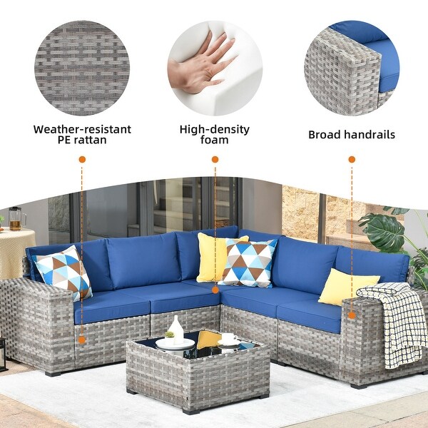 OVIOS Patio Wicker Furniture Wide Arm 6piece Set with Table