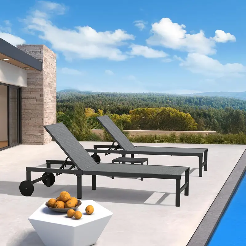 PURPLE LEAF Tanning Lounge Set – Adjustable Aluminum Reclining Chairs with Face-Down Hole, Wheels, Pillows & Matching Table
