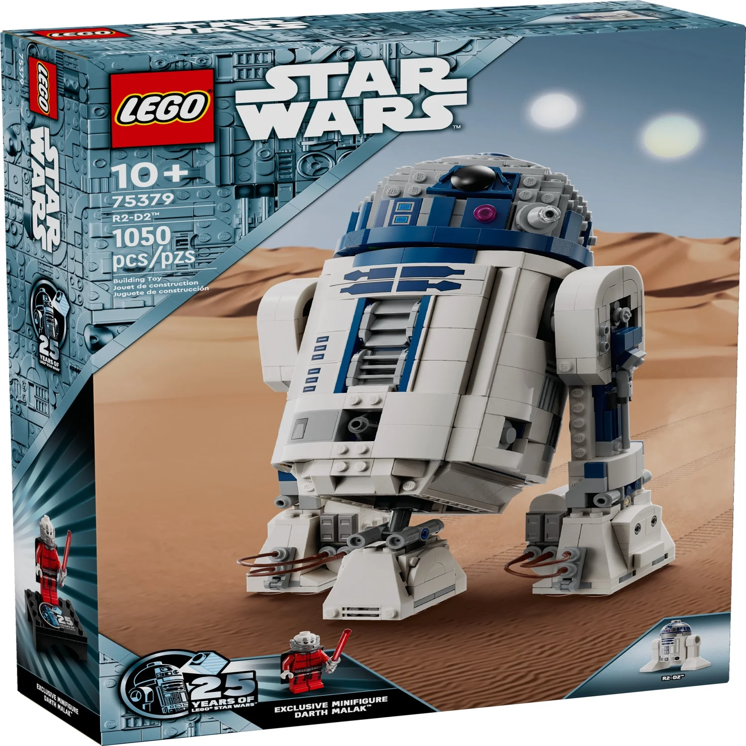 LEGO Star Wars R2-D2 Brick Built Droid Figure, Collectible Star Wars Room Décor with Exclusive 25th Anniversary Minifigure Darth Malak, Creative Play Gift Idea for Kids or Fans Ages 10 and Up, 75379