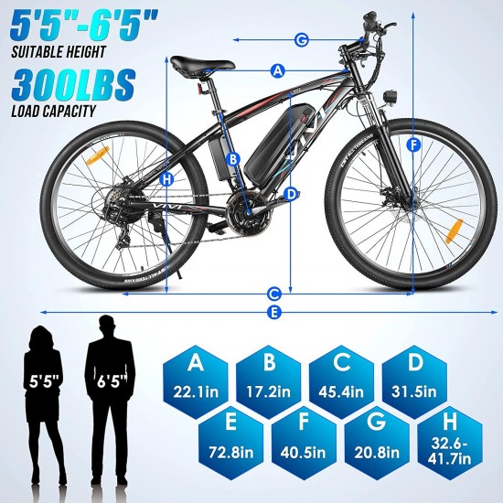27.5” Electric Bike 500W Electric Mountain Bike, 48V Ebike with 10.4Ah Removable Lithium-Ion Battery, 21-Speed Gear Electric Bicycles, Dual Disc Brakes & Front Suspension Fork