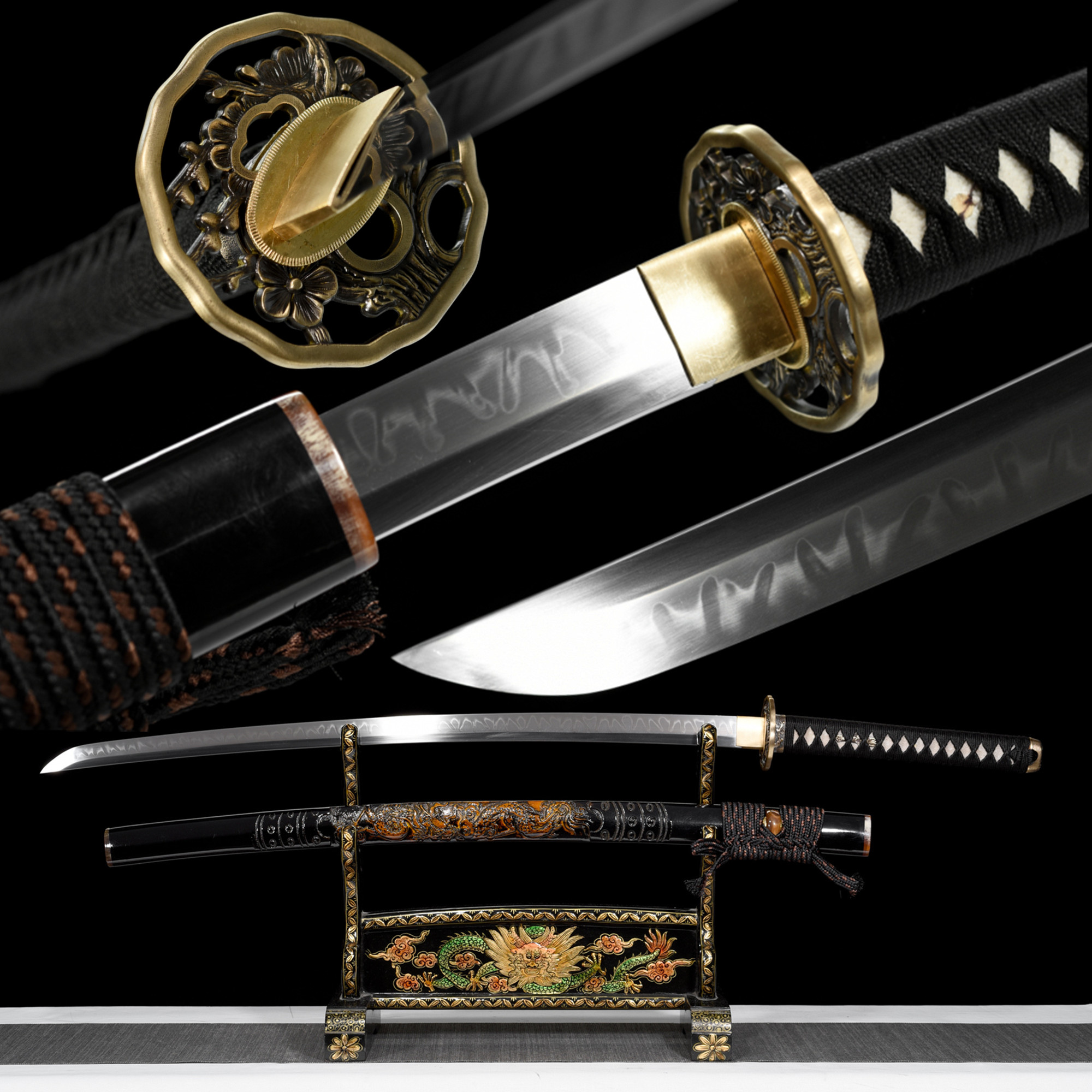 Dragon Carved Katana – T10 Clay Tempered, Full Tang