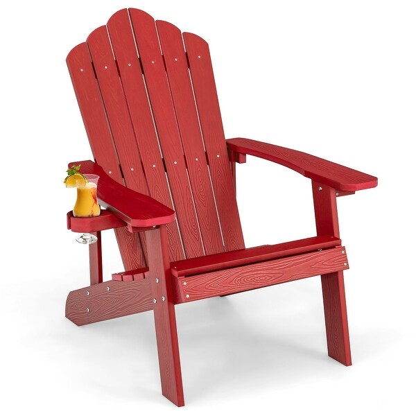 Costway Patio HIPS Adirondack Chair with Cup Holder Weather Resistant
