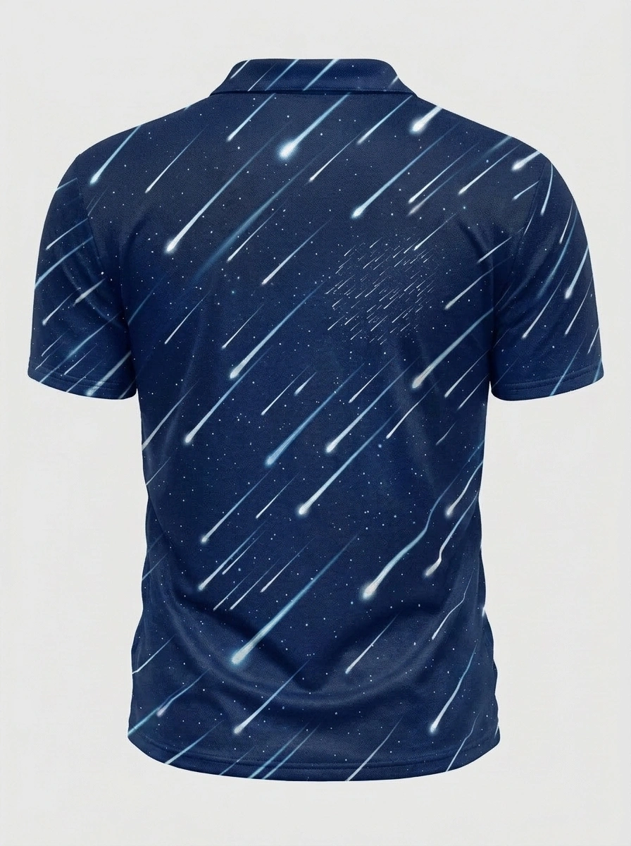 Moisture Wicking Golf Polo 3D Blue White Meteor Shower Button Short Sleeve Golf Polo Shirt