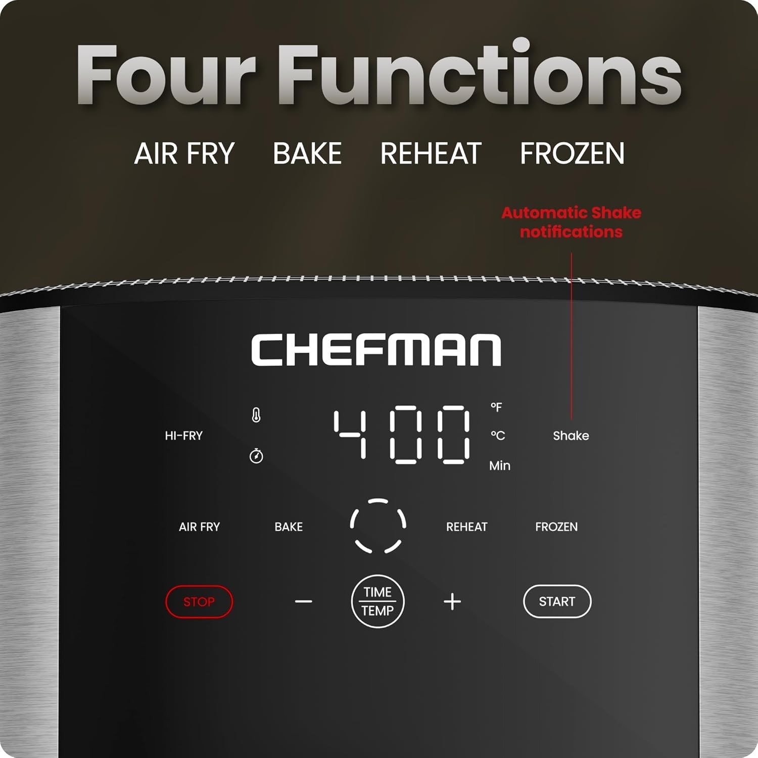 8QT 4-in-1 Air Fryer, 450°F Hi-Fry, LED Shake Reminder, Dishwasher Safe Nonstick Basket