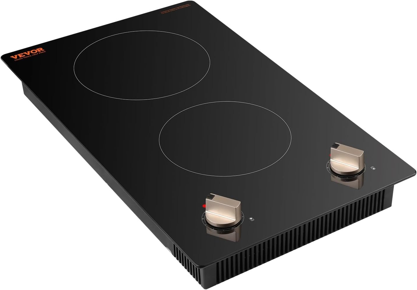 1800W Electric Countertop Burner, 2 Burner Knob Control Stove, Built-in Induction Cooktop with 12 Temperature Settings, Glass Surface, Auto Shut-Off