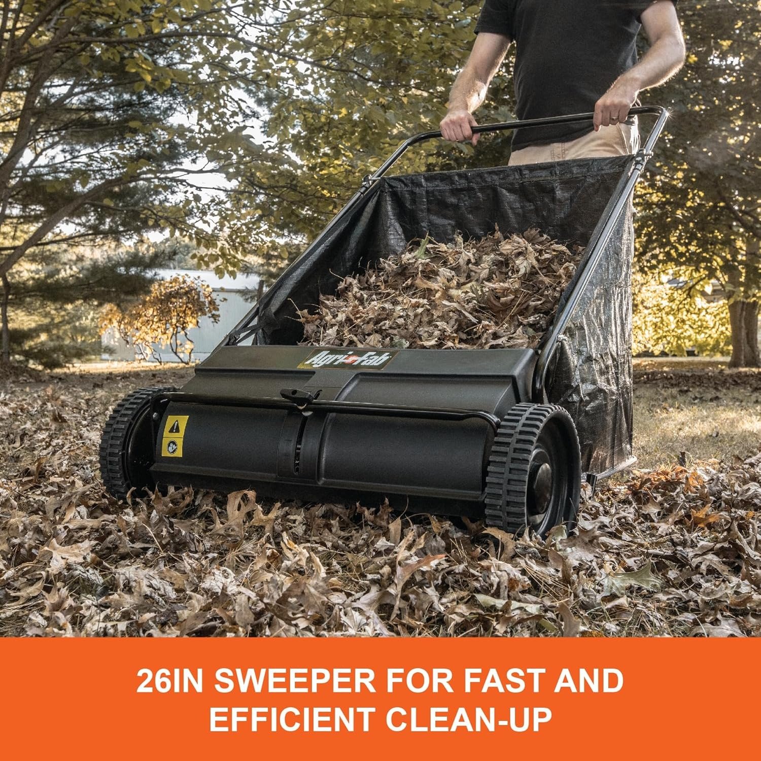 26′′ Push Behind Lawn Sweeper, 7 cu. ft Hopper Bag Capacity; Leaf & Grass Catcher, with Adjustable