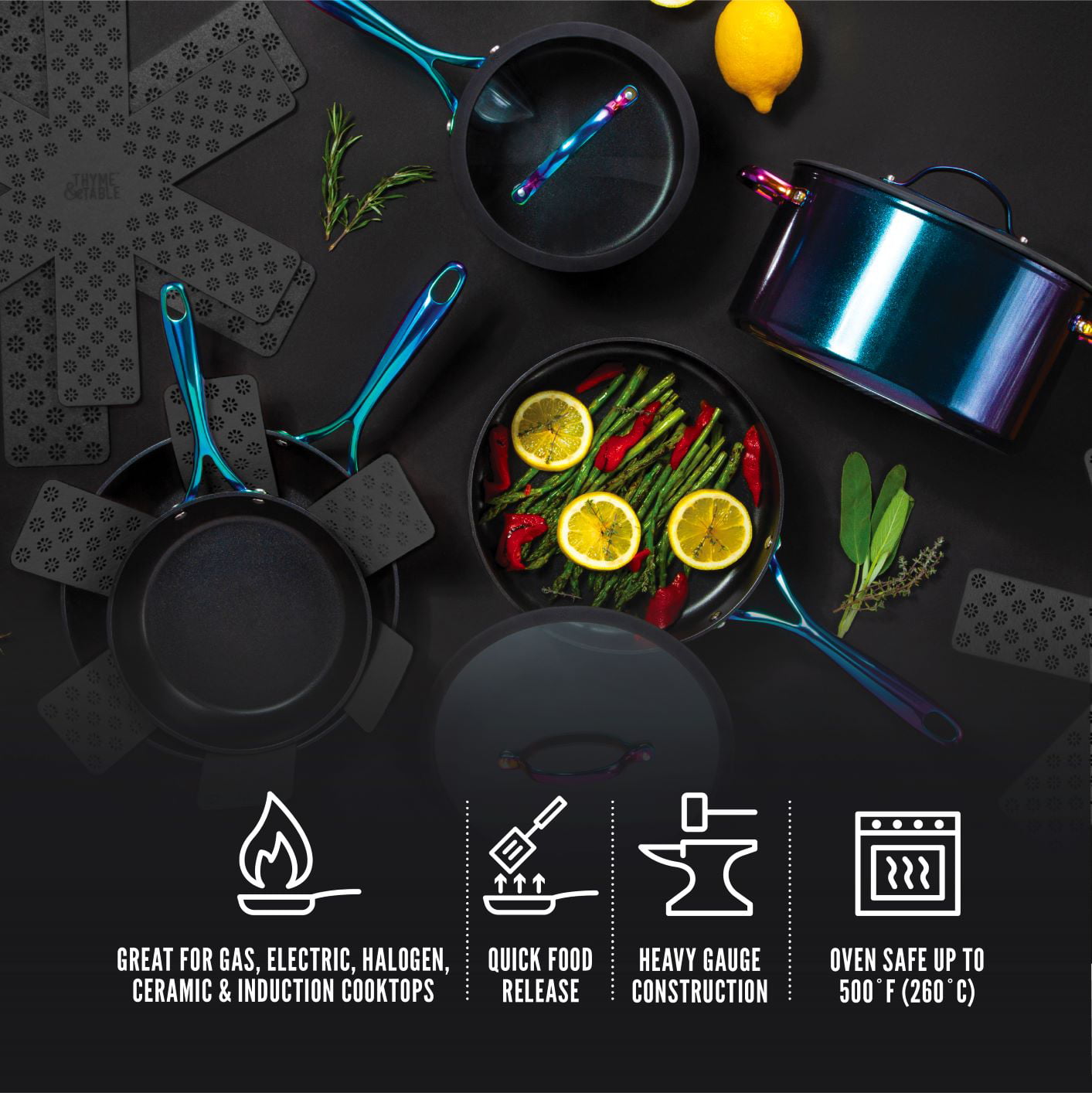 Thyme and Table, 12-Piece Cookware Set, Rainbow