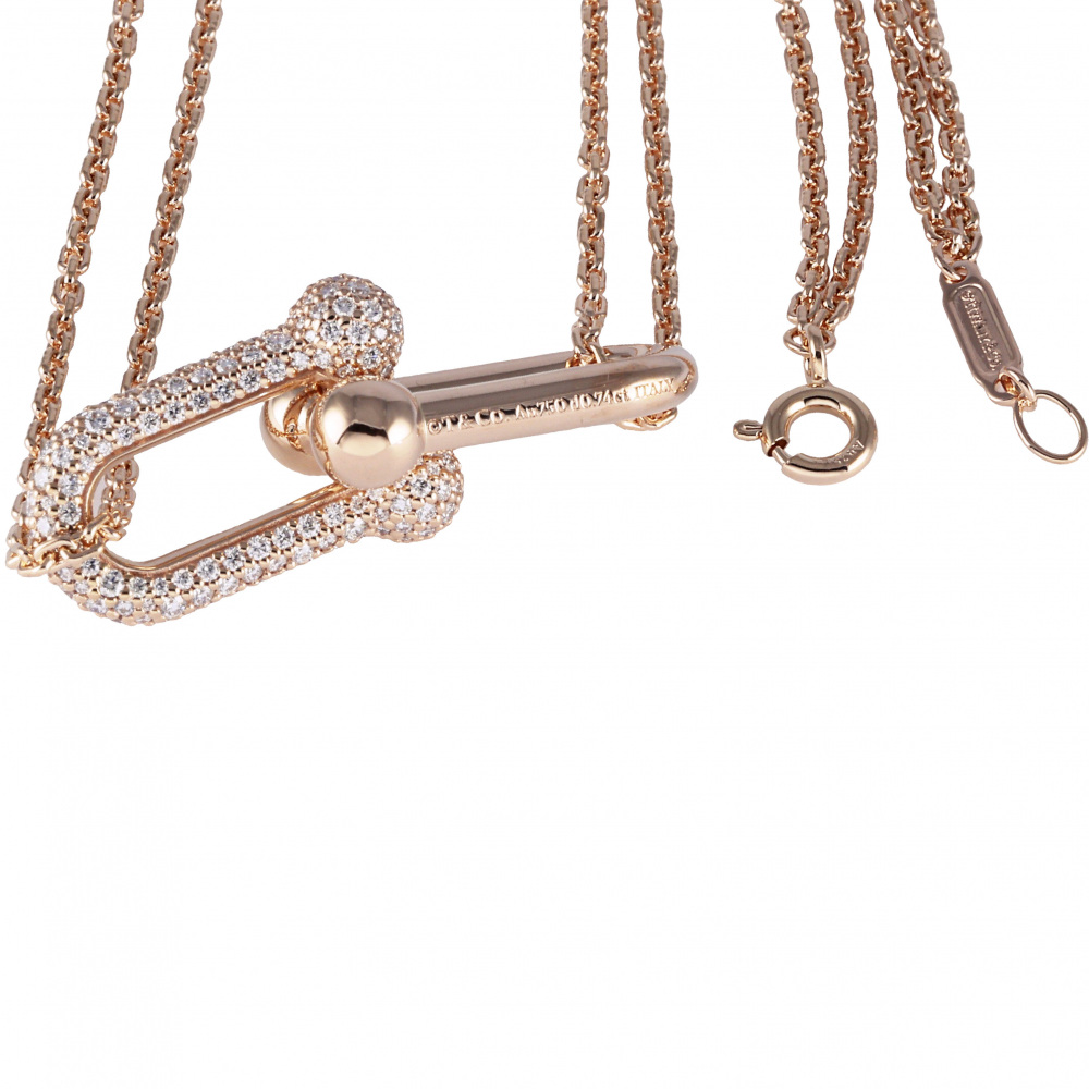 Tiffany & Co. Hardware Double Link Necklace 18K Rose Gold Diamond 68692504