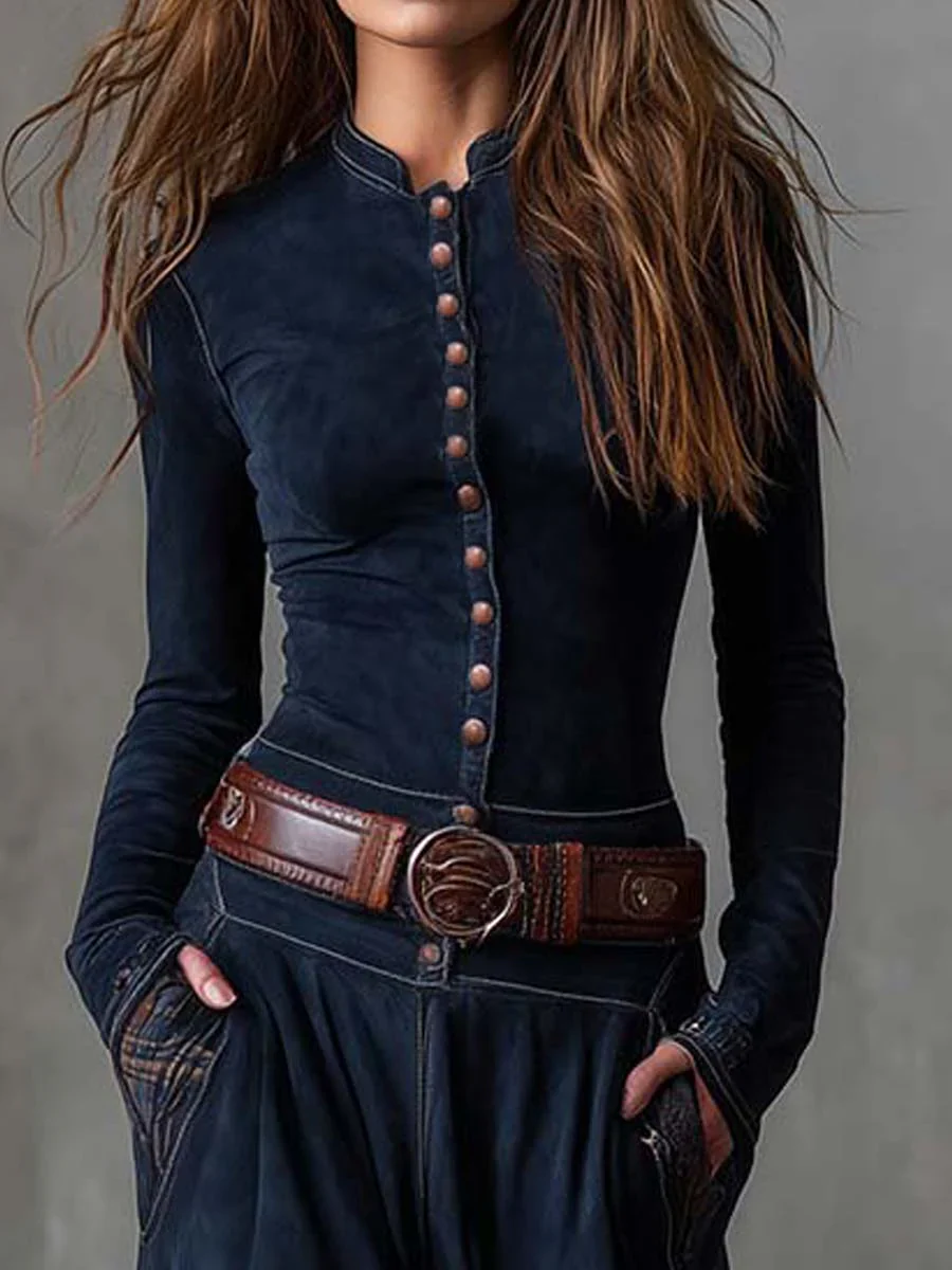 Belted Suede Midi Dress | High Neck A-LineClistos