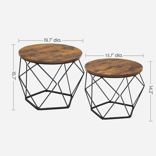 Small Coffee Table Set of 2,Round Coffee Table,Rustic Brown and Black