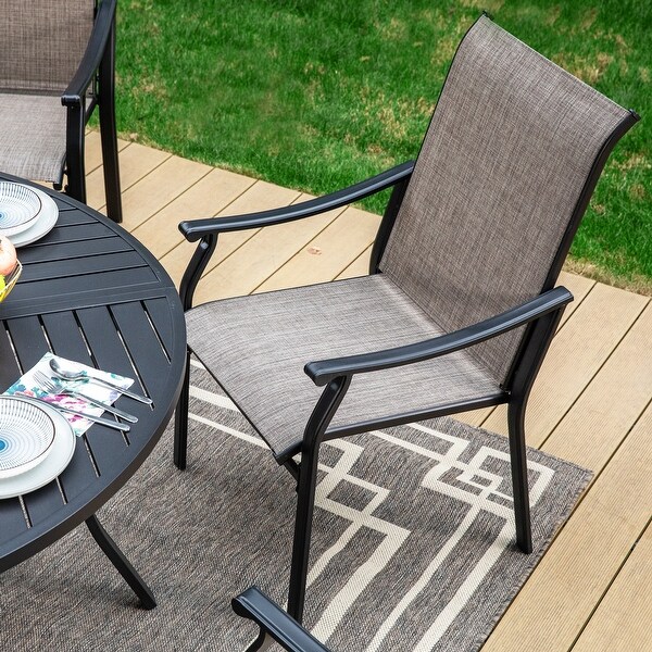 MAISON ARTS 5/7Piece Patio Dining Set,Round Metal Table and 4/6 Textilene Fabric Padded Armchairs