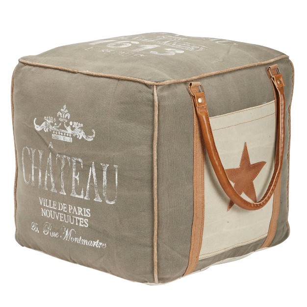 Canvas Pouf With Faux Leather Detail Gray Olivia amp May