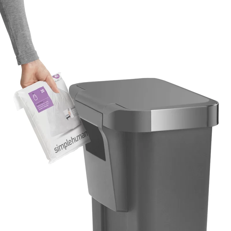 45 Liter / 12 Gallon Rectangular Kitchen Step Trash Can with Soft-Close Lid, Grey Plastic