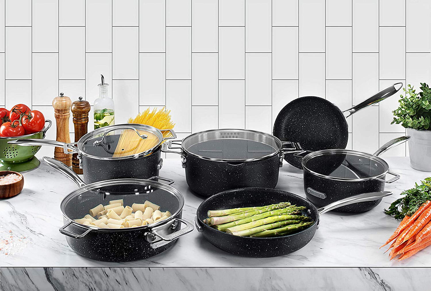 Granitestone Stackmaster Nonstick Pots and Pans Set, 10 Piece Complete Cookware Set, Stackable Design with Ultra Nonstick Mineral and Diamond Coating, Dishwasher and Oven Safe