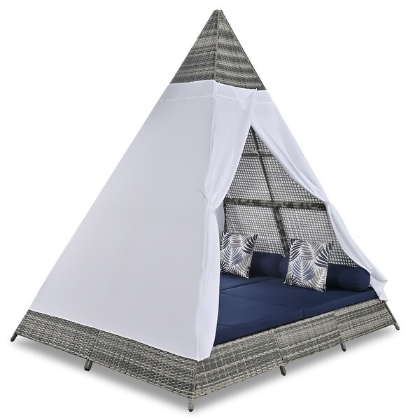 Leisure Zone Wicker Patio Daybed with Cushions,Tent Shape