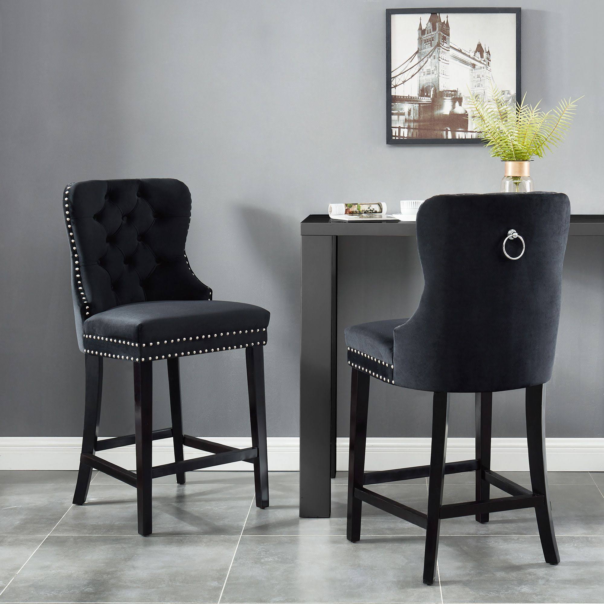 Set of 2 Black Contemporary Counter Stools 42.25x22