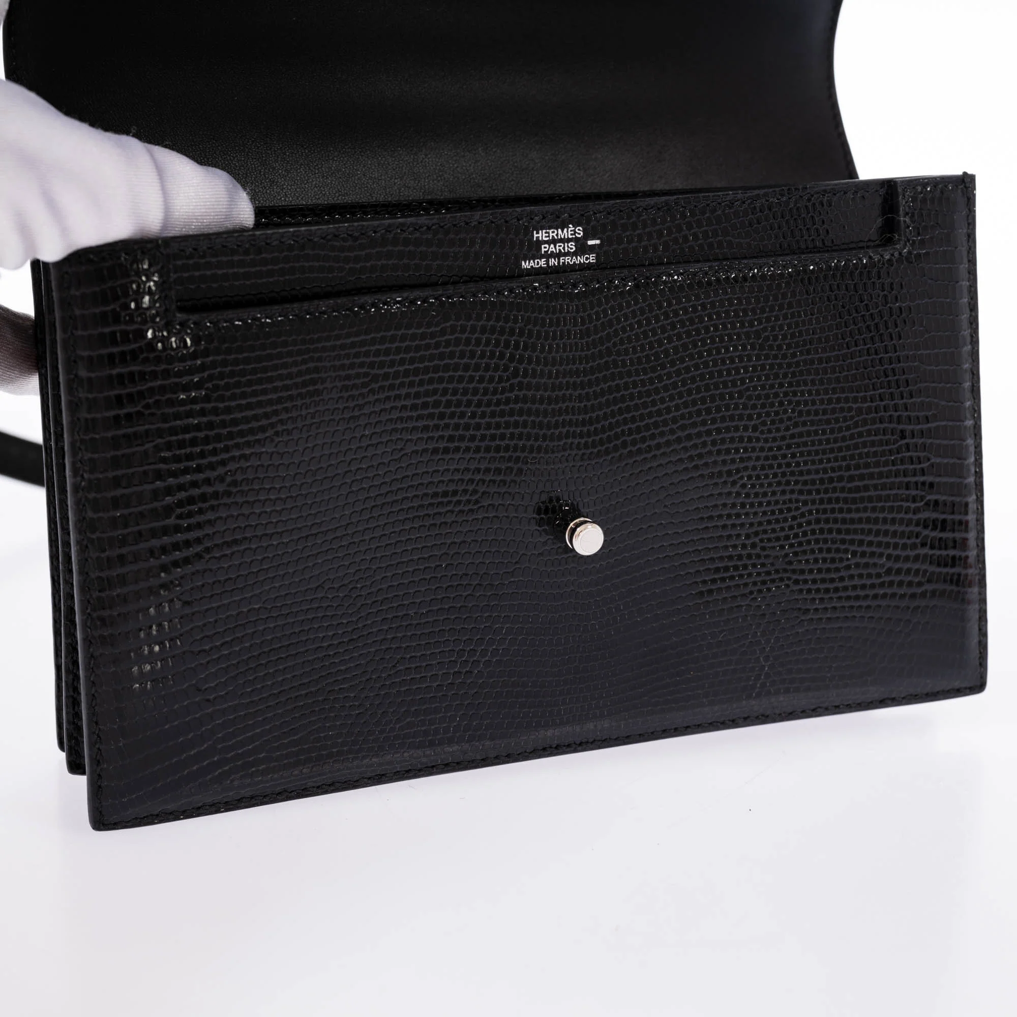 Hermès Minuit au Faubourg 20 Noir Lizard Palladium Hardware