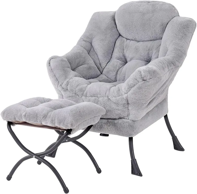 Welnow Modern Lazy Chair with Ottoman – Compact Accent Armchair Featuring Side Pocket and Footrest