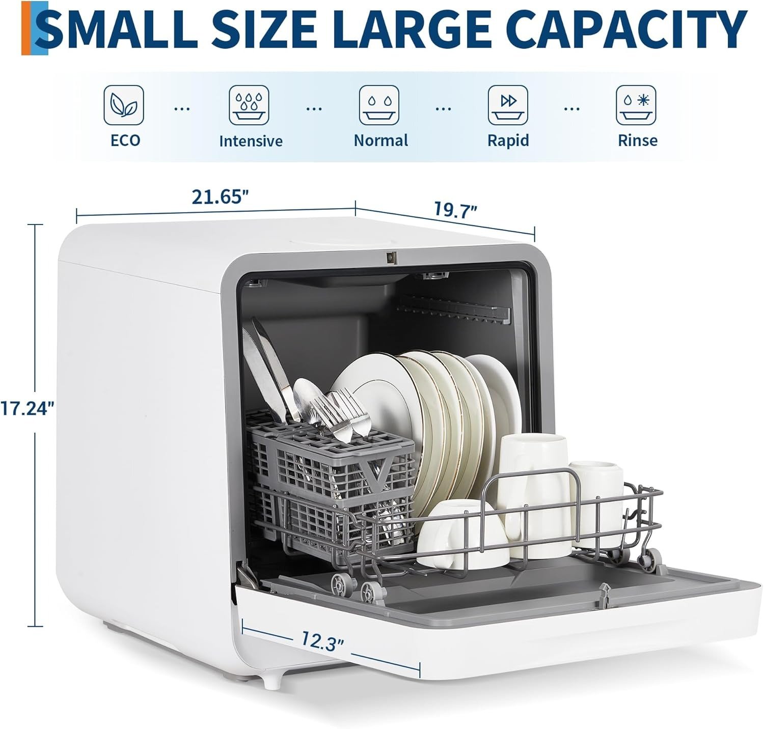 Portable Countertop Dishwashers, Compact Dishwashers with 5 L Built-In Water Tank & Inlet Hose, LED Display, Space-Saving Design Ideal for Small Apartments/Dorm/RVs