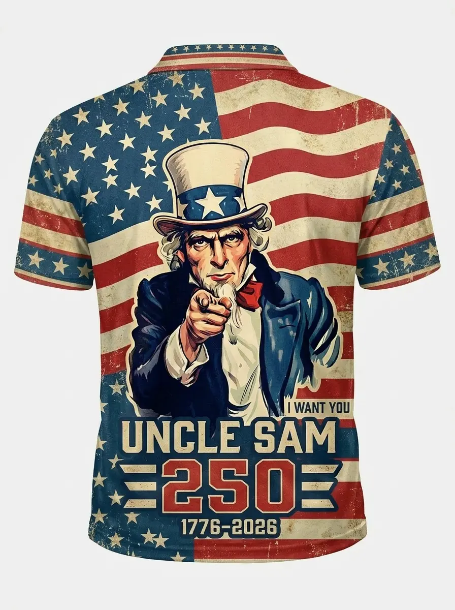 Moisture Wicking Golf Polo 3D Uncle Sam 250 Vintage Patriotic Button Short Sleeve Golf Polo Shirt