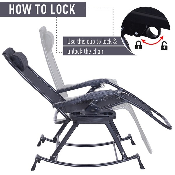 Outsunny Folding Zero Gravity Rocking Lounge Chair with Cup Holder Tray
