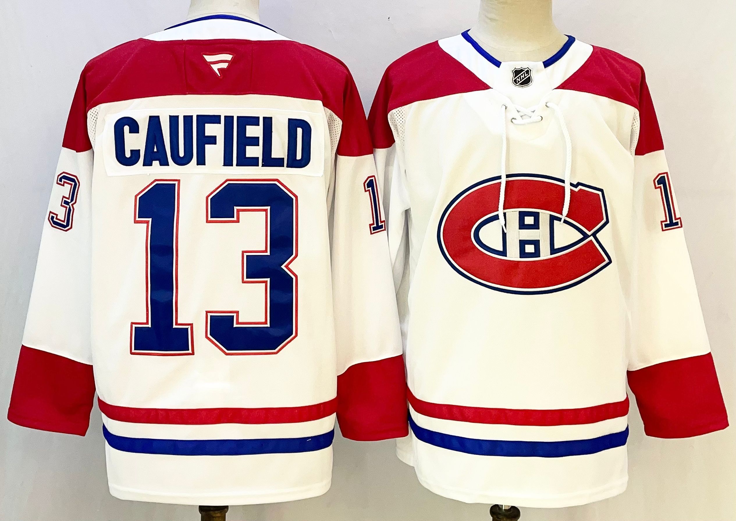 Men's Montreal Canadiens Cole Caufield #13 Fanatics White Breakaway Player Jersey