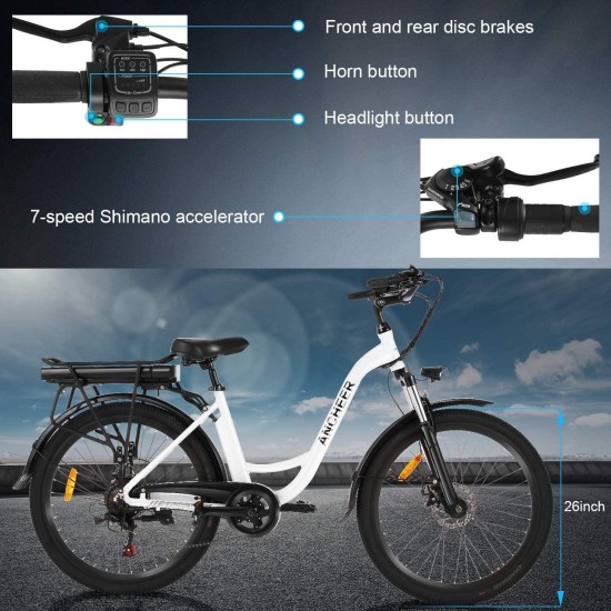 26″ Aluminum Electric Bike, Adults Electric Commuting Bicycle with Removable 12.5Ah Battery, Professional Derailleur with 6 Speed City Ebike