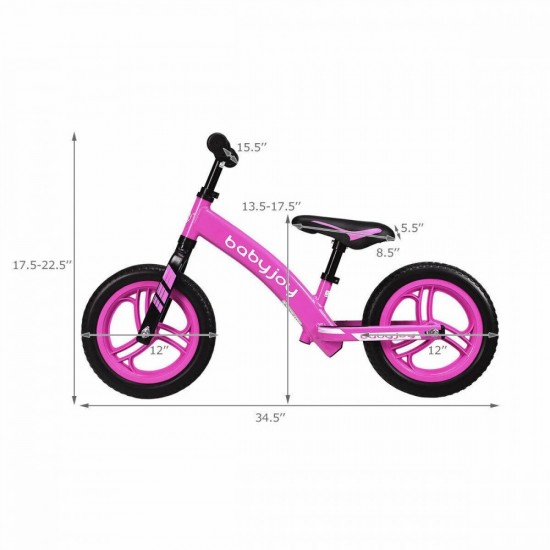 12″ Kids Balance Bike No-Pedal Learn To Ride Bike Adjustable Seat Gift Pink