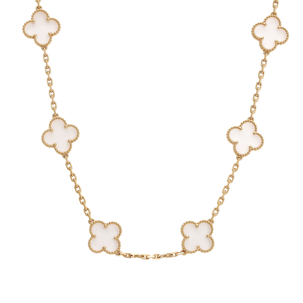 Van Cleef & Arpels Vintage Alhambra 20 Motifs Necklace 18K Yellow Gold Rock Crystal VCARP39C00