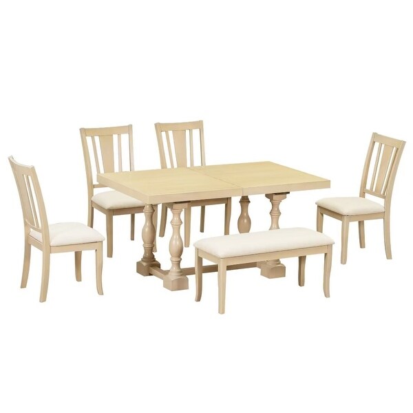 Extendable Dining Table Set with Removable Leaf,Padded Chairs and Bench