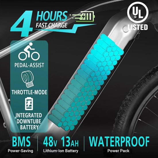 Electric Bike Adults 500W 27.5” Ebike 25MPH Mountain E-Bike 48V 13Ah Lithium-Ion Battery Removable 7-Speed UL Certified