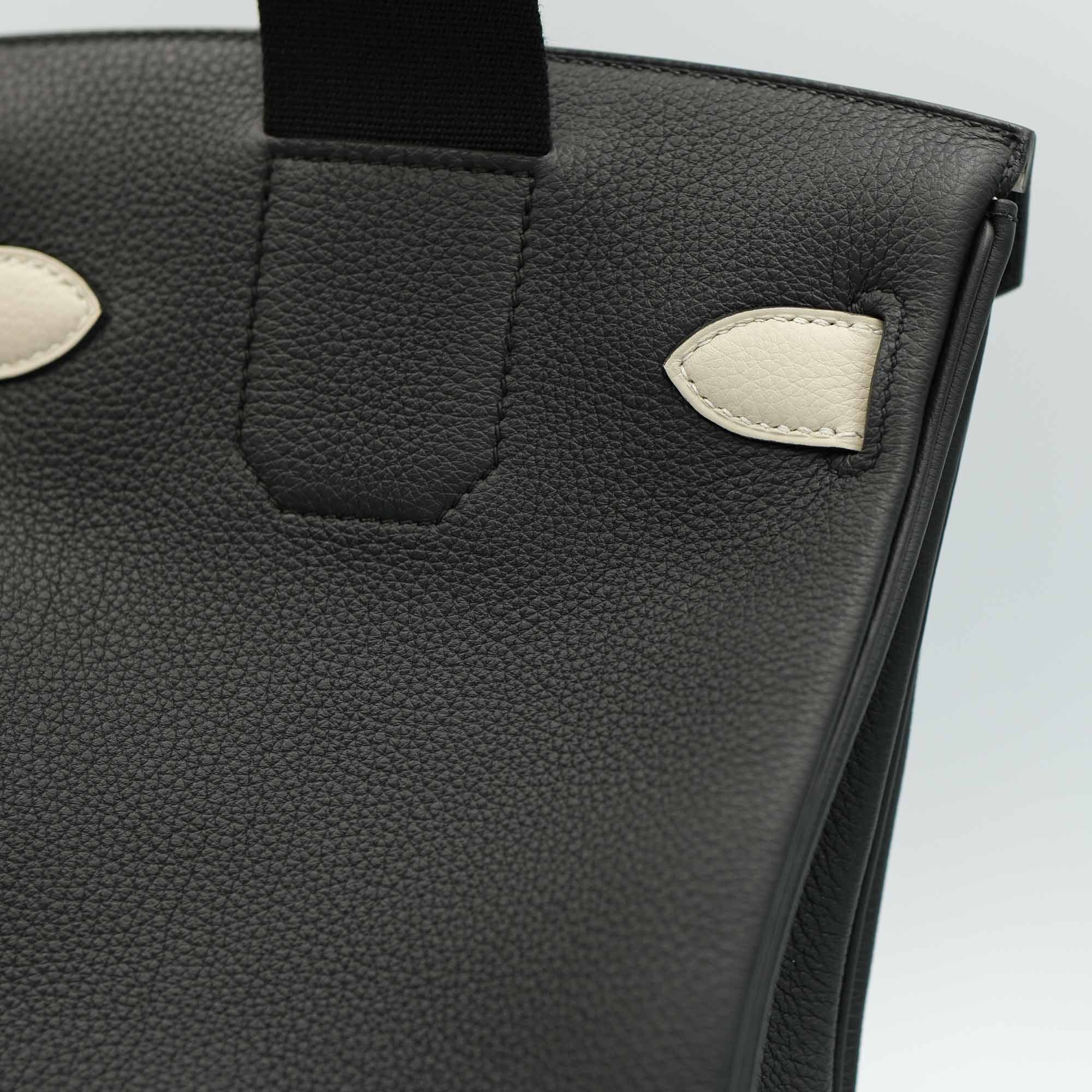 Hermès HAC à Dos PM HSS Noir Togo and Craie Swift Palladium Hardware
