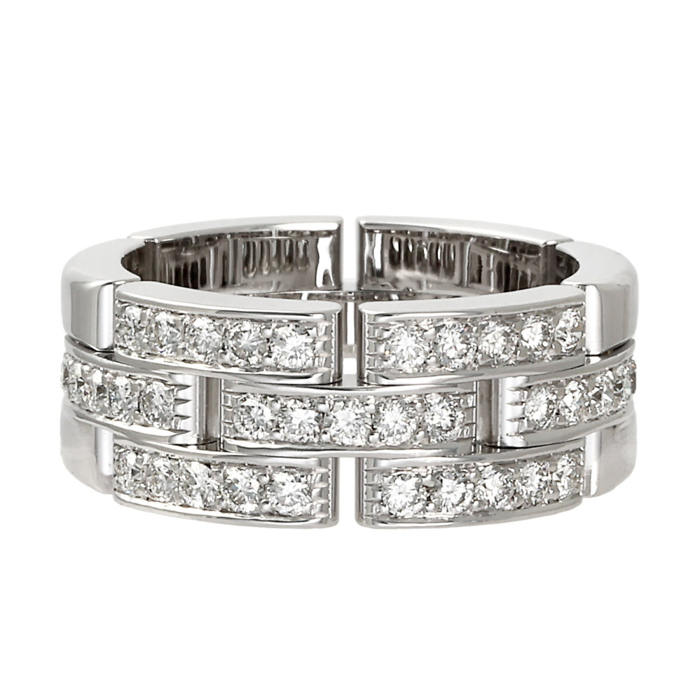 Cartier Mayon Pantale Triple Half Pave Diamond Ring 18K White Gold B4127200